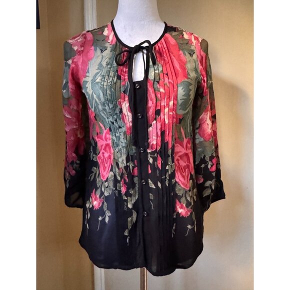 Anthropologie One Fine Day Sheer Floral Blouse Sz XS Button Front Romantic Boho - Picture 5 of 16